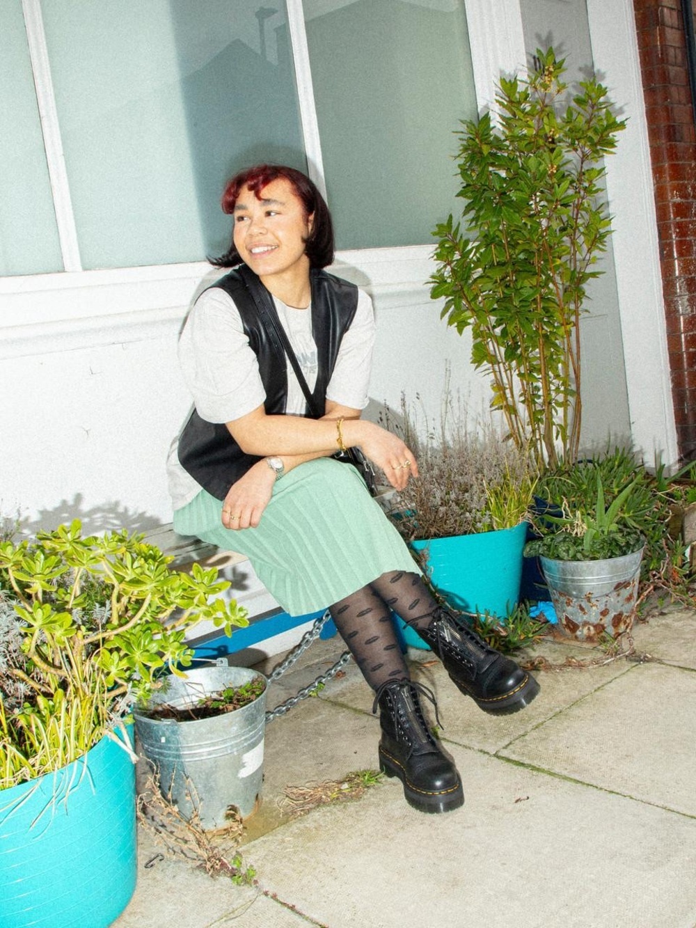 Dr. Martens Black Pebbled Leather Platform Lace-Up Boots